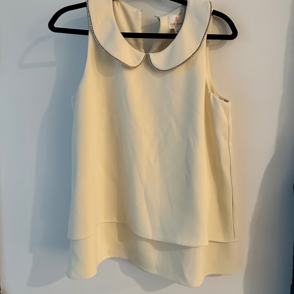 Julie Brown Peter Pan Collar Rhinestone Trim Sleeveless Blouse